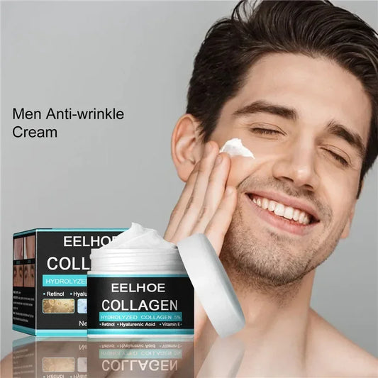 Homem aplicando creme anti-idade EELHOE com colágeno, ideal para cuidados com a pele