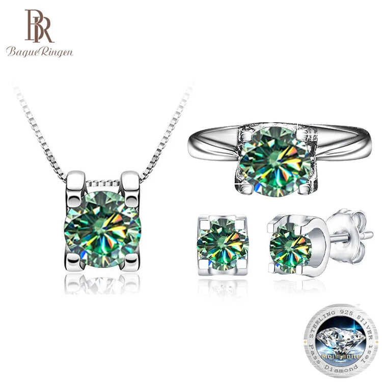 Conjunto elegante de joias com colar, anel e brincos de pedras brilhantes em detalhes sofisticados