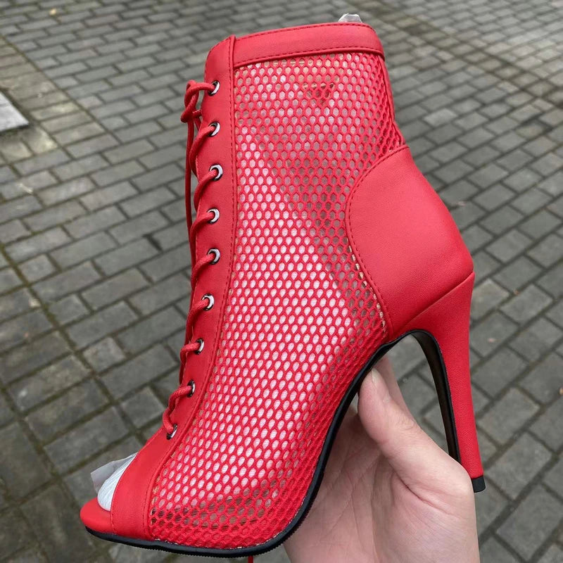 Botas Peep Toe Femininas em Tela e Salto Alto