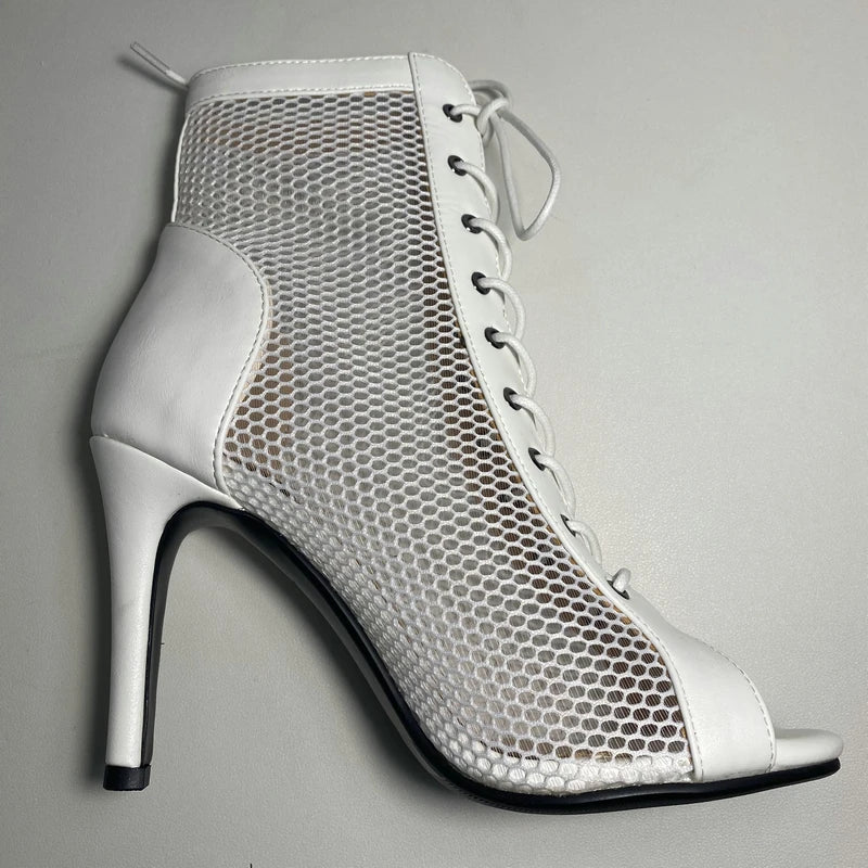 Botas Peep Toe Femininas em Tela e Salto Alto