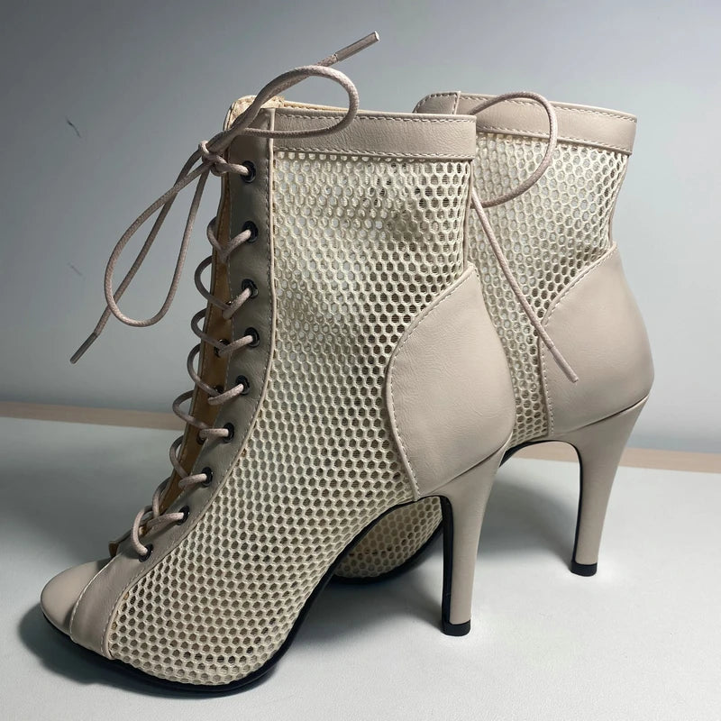 Botas Peep Toe Femininas em Tela e Salto Alto