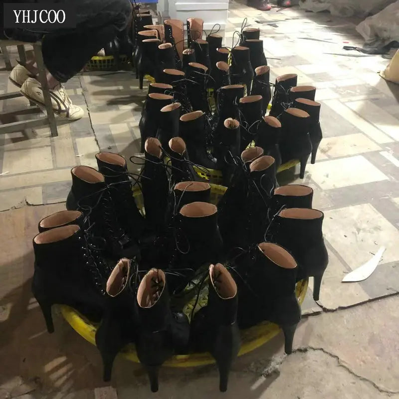 Botas Peep Toe Femininas em Tela e Salto Alto