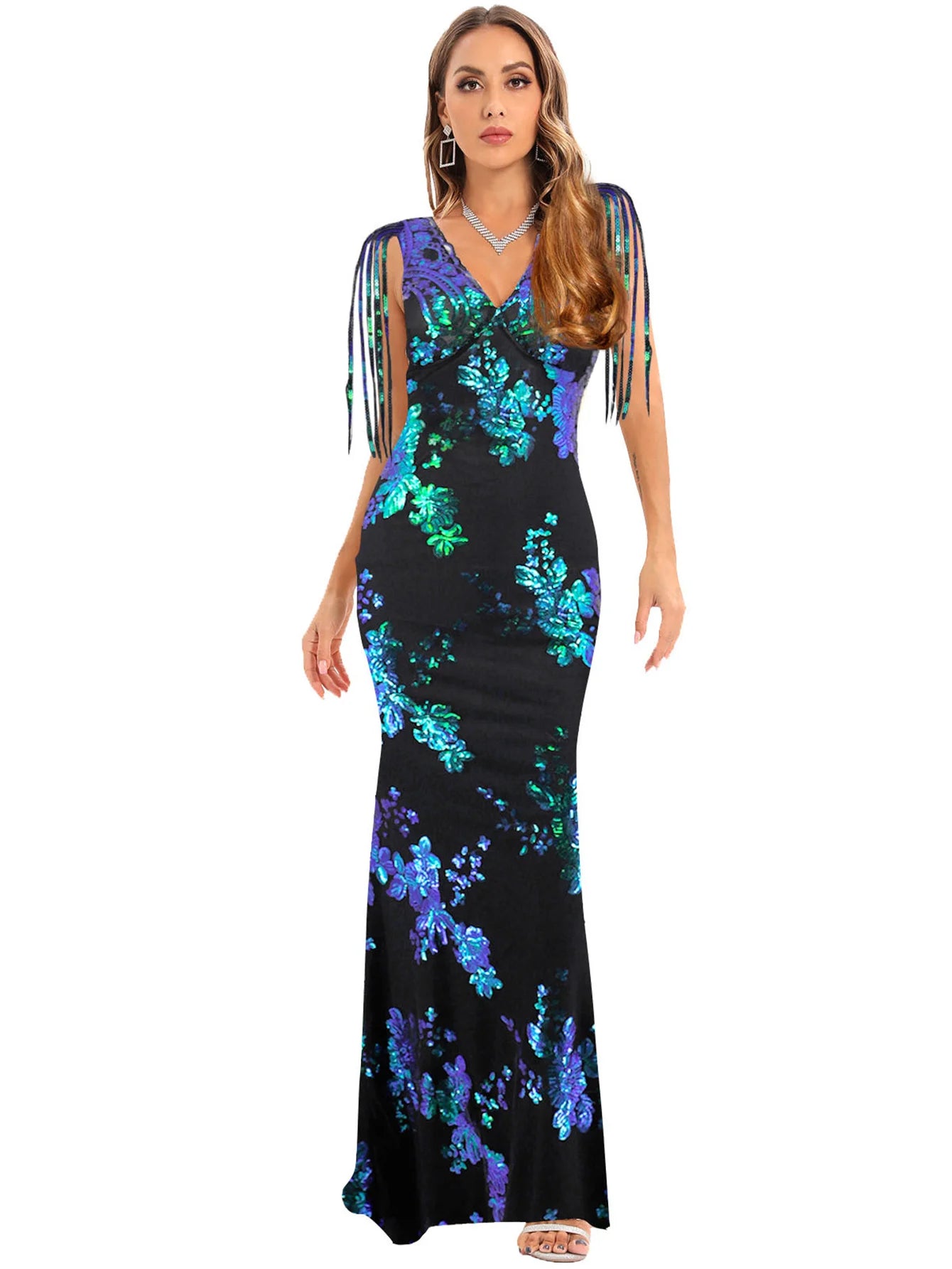 Vestido feminino, longo, maxi com lantejoulas, vestido para ocasiões festivas