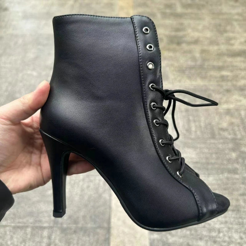Botas Peep Toe Femininas em Tela e Salto Alto
