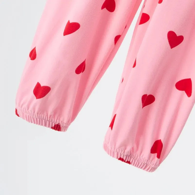 Pijama Curta e Calça Menina com Corações - 3 Peças