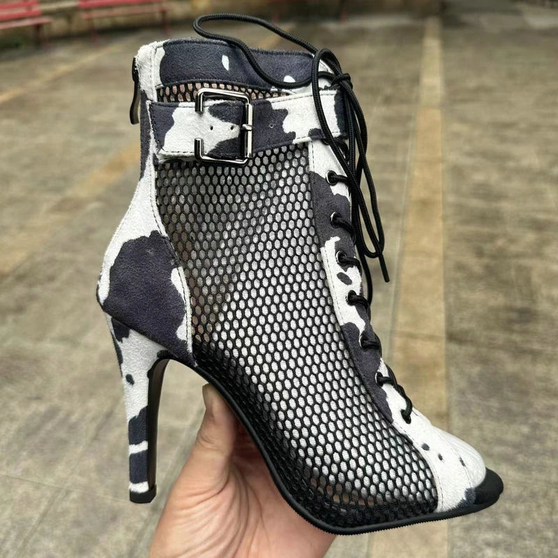 Botas Peep Toe Femininas em Tela e Salto Alto