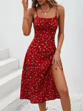 Vestido feminino de verão, sexy com alças finas, estampa de bolinhas, sem mangas, fenda, boho, casual
