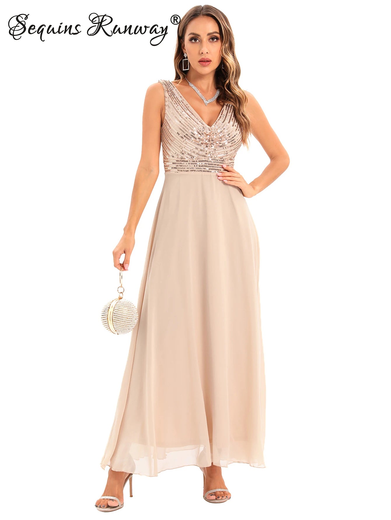 Vestido feminino, longo, maxi com lantejoulas, vestido para ocasiões festivas