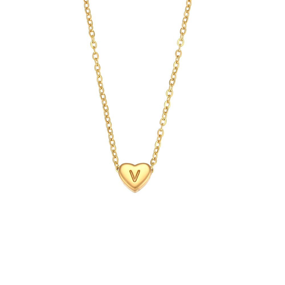 Colar Minimalista Feminino Pequeno Com Inicial Amor Jóias Aço Inoxidável Banhado a Ouro 18k Mini Colar com Pingente de Carta em Forma de Coração E.B.belle
