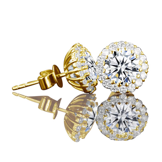 Brincos feminino de moissanite, de luxo, com preenchimento de ouro 14k, D, VVS1 7 mm, com diamantes redondos