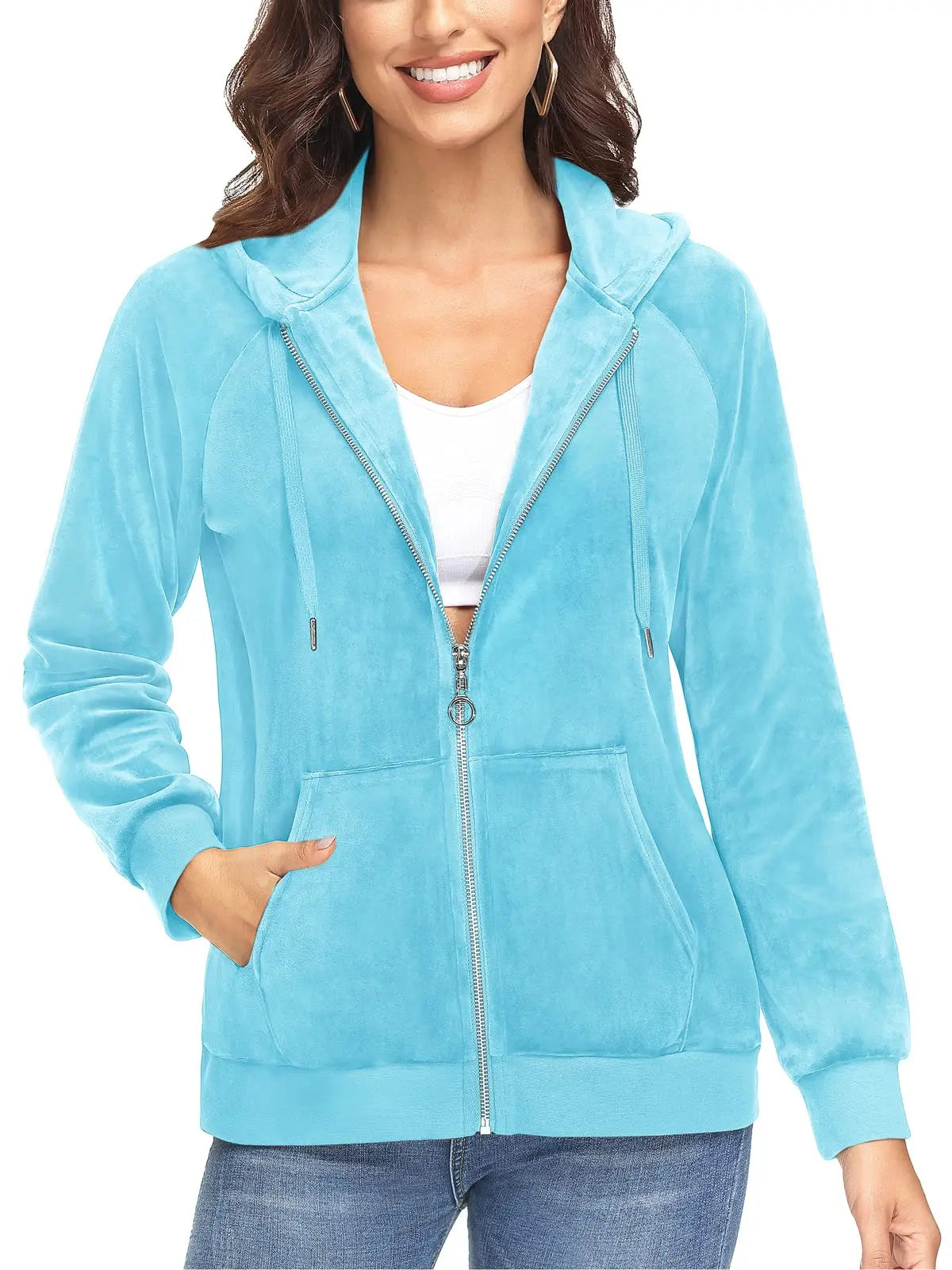 Jaqueta Feminina, de Veludo, Azul, Branco, Comfortavel