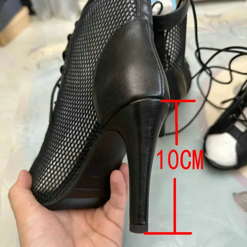 Botas Peep Toe Femininas em Tela e Salto Alto