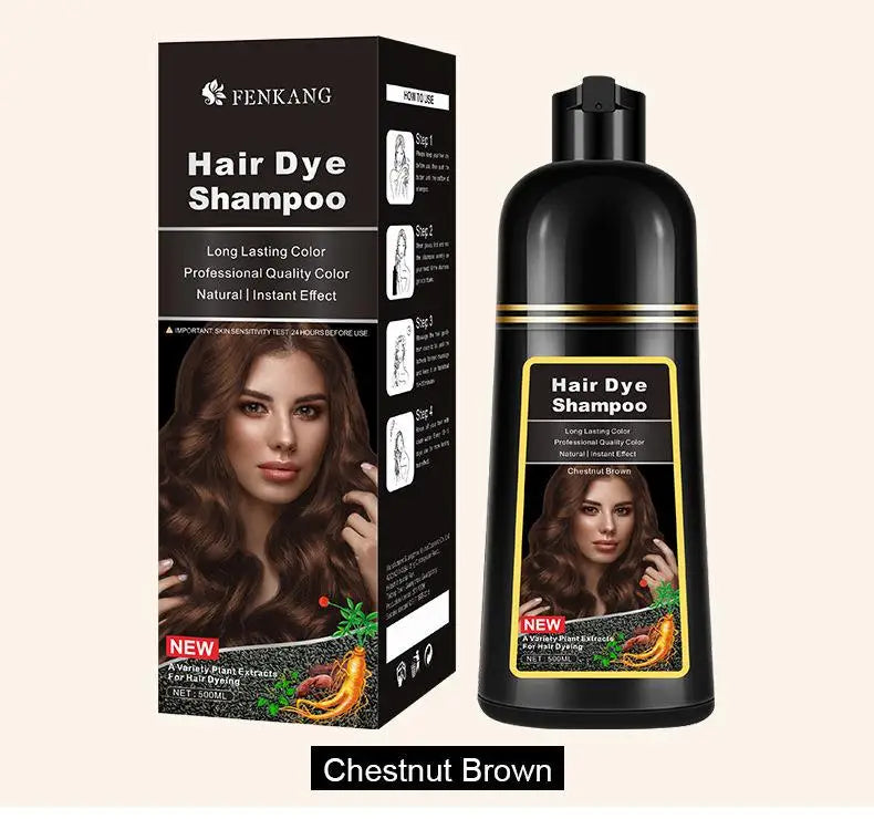 Shampoo Tintura, Natural Black Hair Dye, Fenkang 3 em 1 Hair Dye, Componentes Herbais de 7 Cores para Mulheres e Homens, 100ml, 500ml