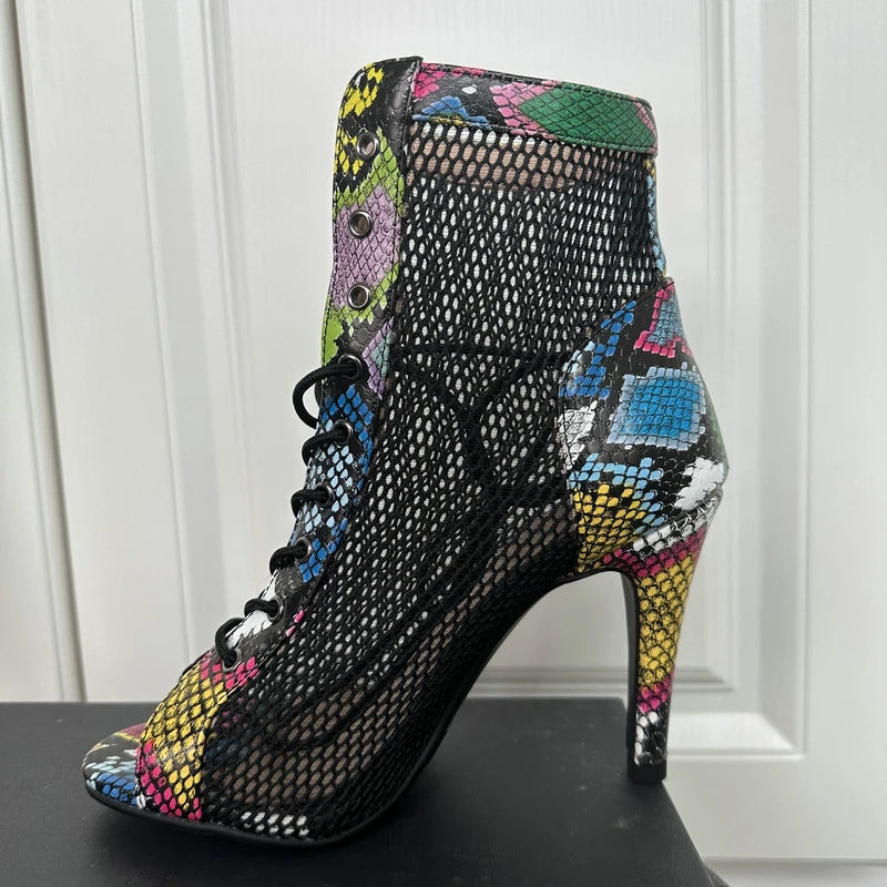 Botas Peep Toe Femininas em Tela e Salto Alto