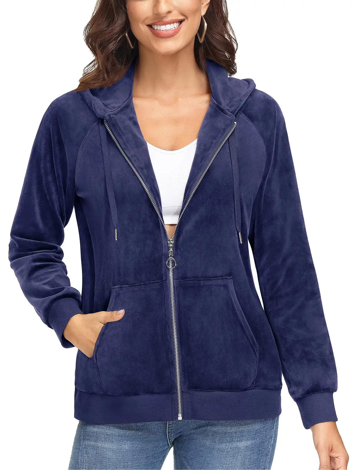 Jaqueta Feminina, de Veludo, Azul, Branco, Comfortavel