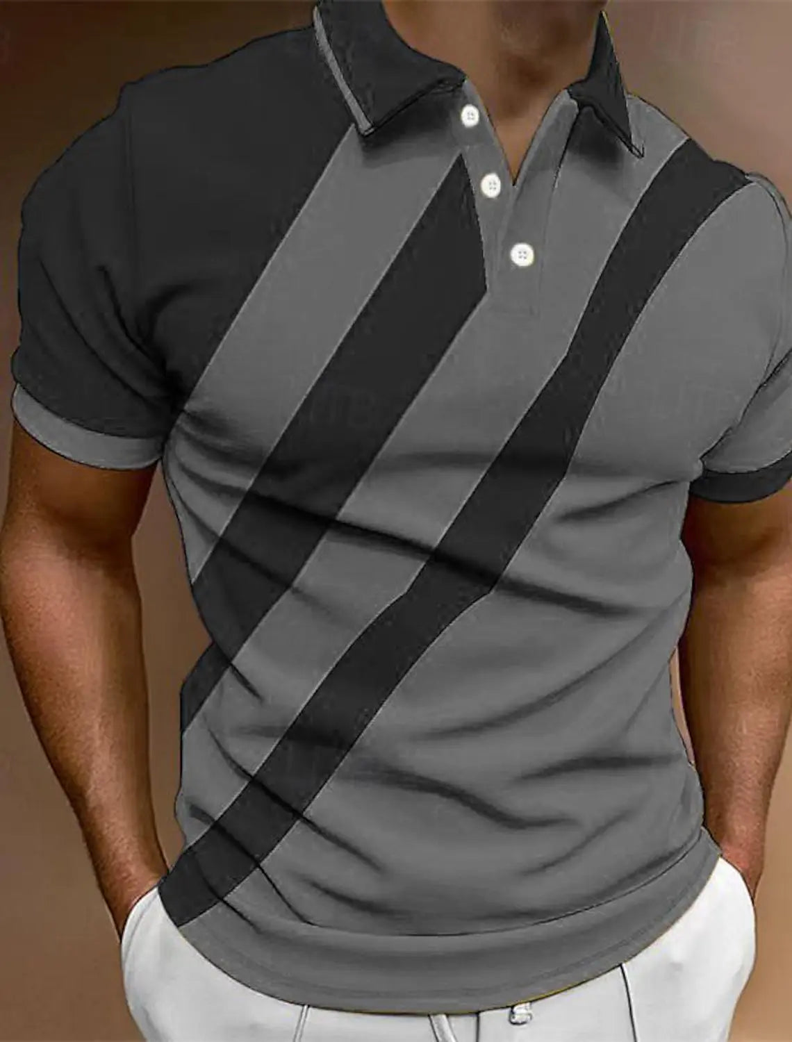 Camisa polo de golfe casual masculina, manga curta, botão básico de bloco colorido, ajuste regular, camisa trabalho lapela, primavera e verão