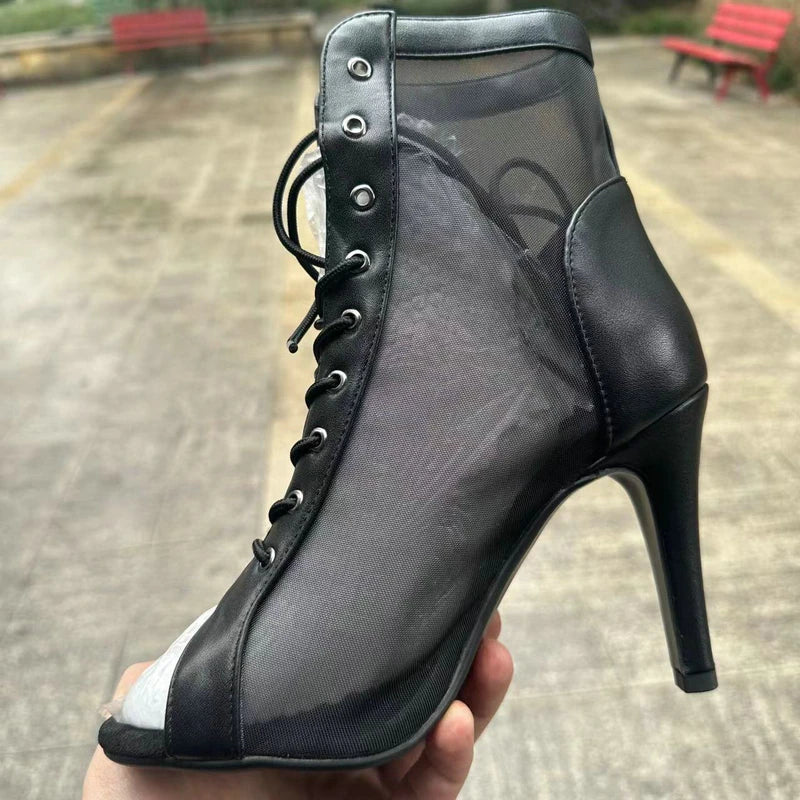Botas Peep Toe Femininas em Tela e Salto Alto