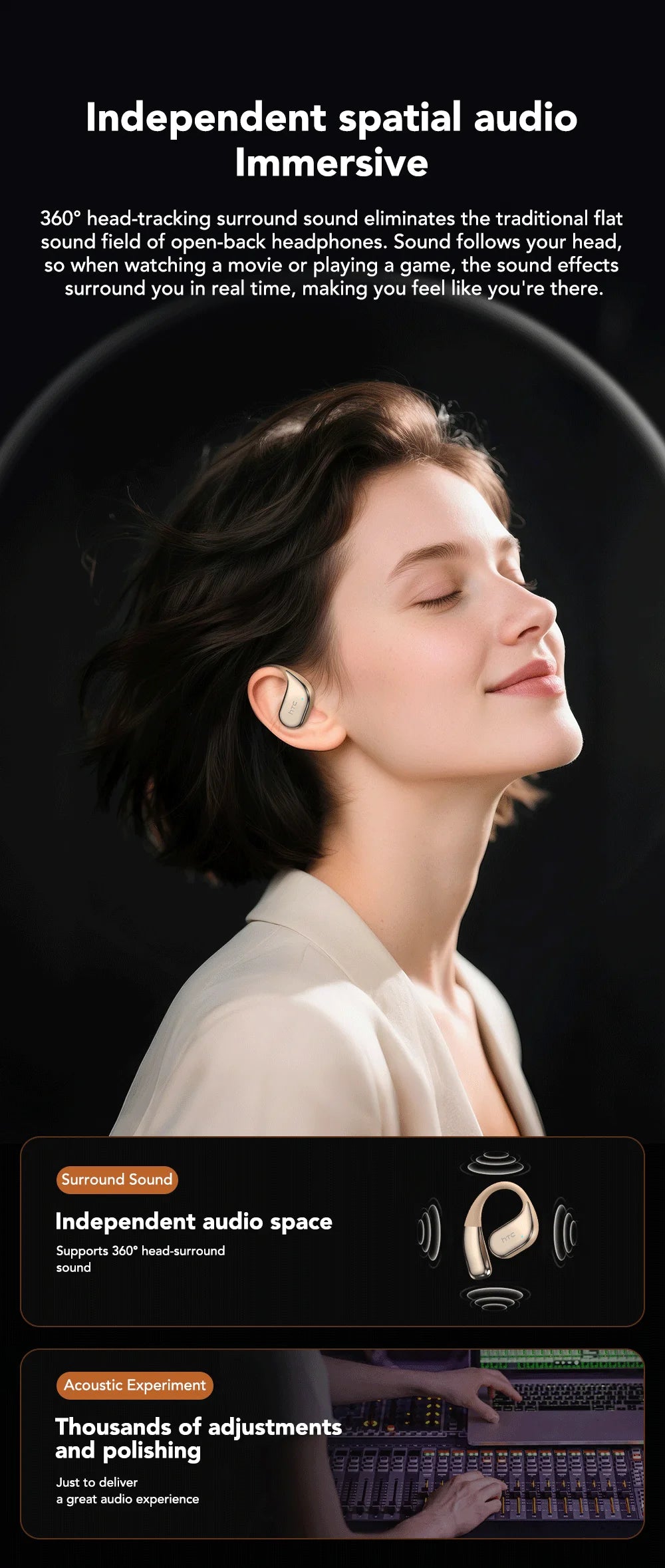 Fones de ouvido bluetooth tradutor com áudio imersivo e rastreamento de movimento para uma experiência envolvente