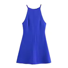 Vestido feminino Halter Interlock, sexy sem mangas, estilo A, malha elástica e flexível