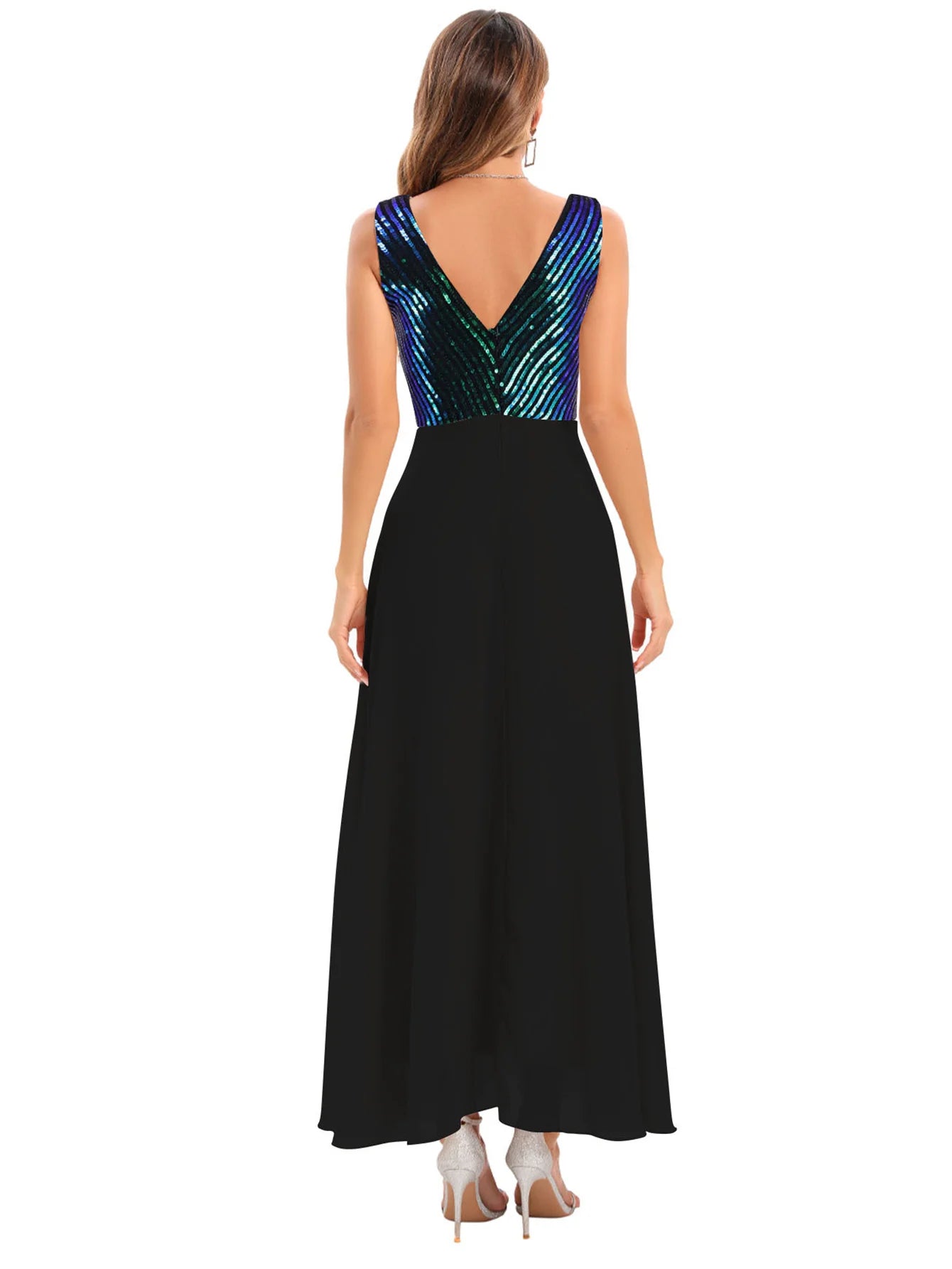 Vestido feminino, longo, maxi com lantejoulas, vestido para ocasiões festivas