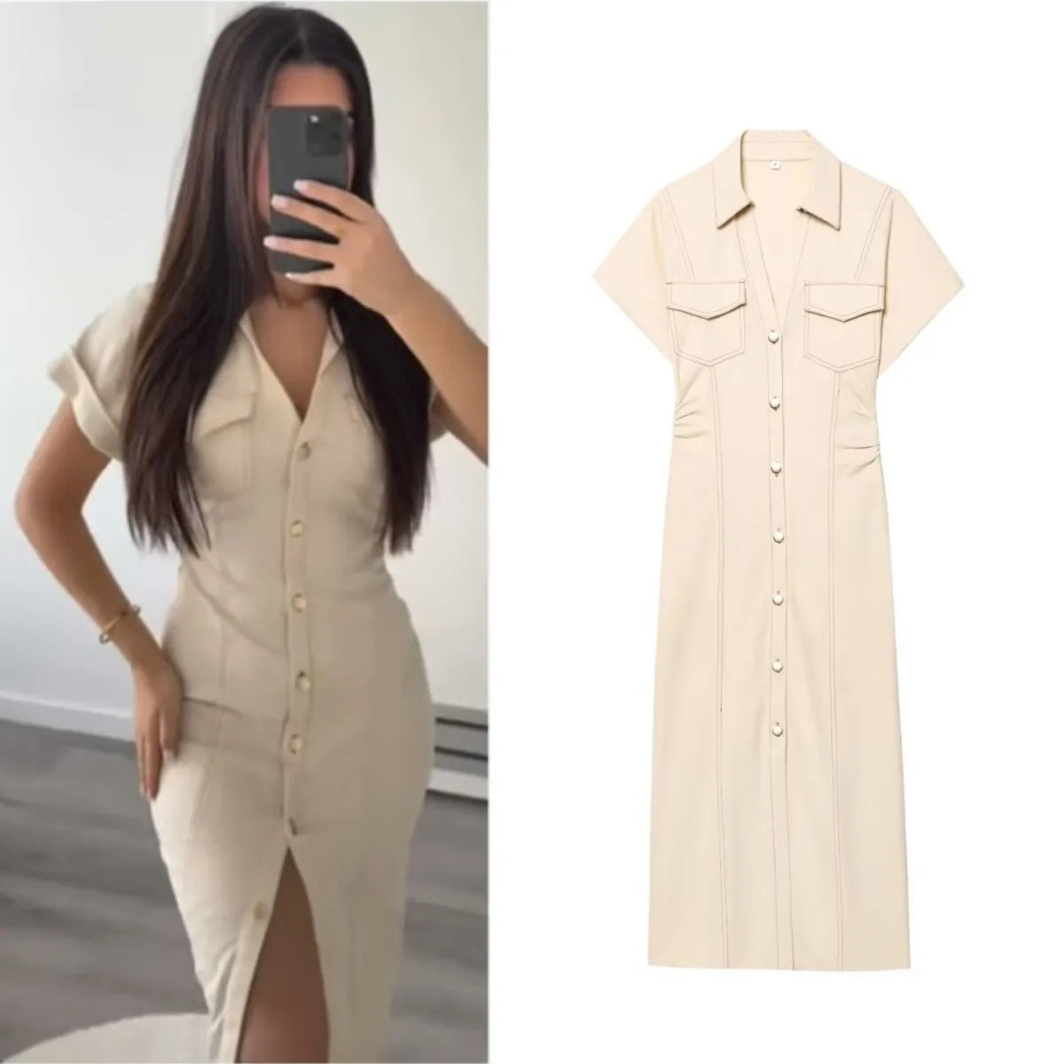 Vestido Feminino, Estilo MIDI, Jeans, Elegante, com Zíper Lateral e Cintura Ajustada