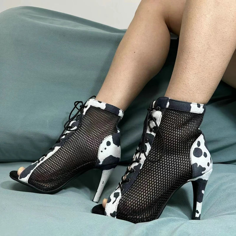 Botas Peep Toe Femininas em Tela e Salto Alto