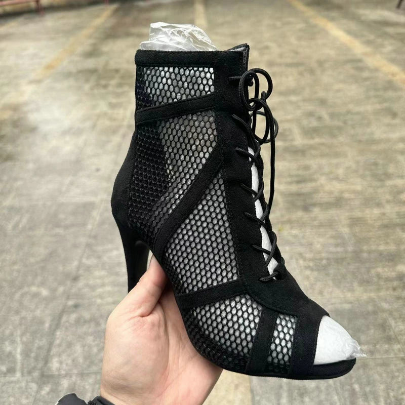 Botas Peep Toe Femininas em Tela e Salto Alto