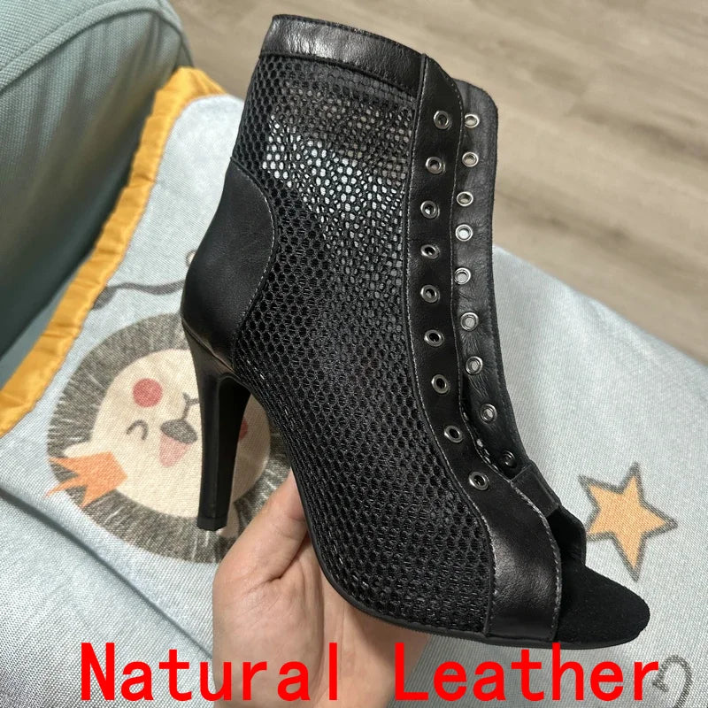 Botas Peep Toe Femininas em Tela e Salto Alto
