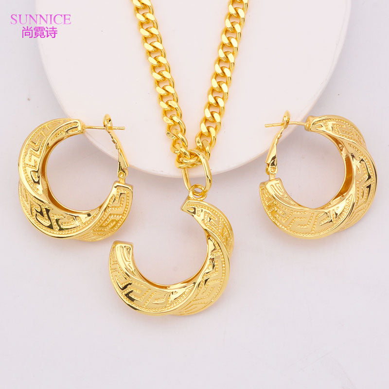 Conjunto de joias banhadas a ouro 18k de luxo para mulheres, conjuntos de joias italianas de casamento, colar de noiva e brincos africanos, frete grátis SUNNICE