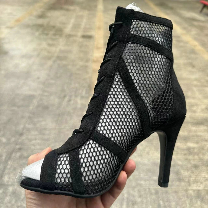 Botas Peep Toe Femininas em Tela e Salto Alto