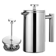Cafeteira tipo prensa francesa de 350ml/800ml/1000ml em aço inoxidável com parede dupla e isolamento térmico.