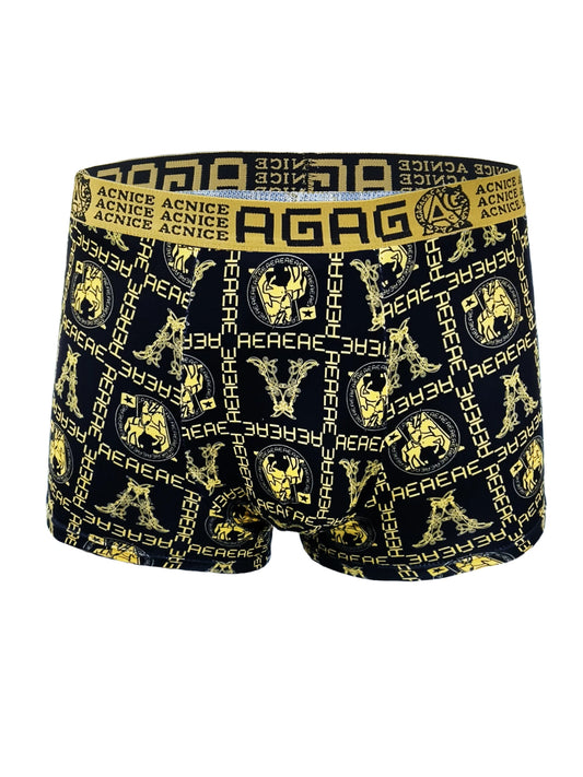 Cuecas boxer masculinas de poliéster com 8 unidades – cintura com logotipo "AGAG" e "ACNICE", conjunto de roupas íntimas com estampa artística