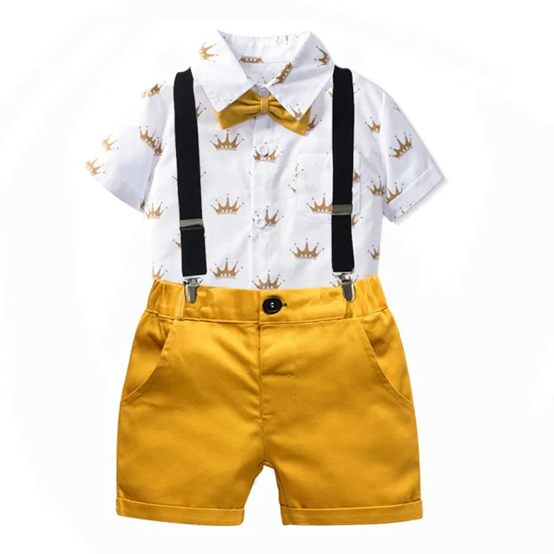 Conjunto Infantil Bebê, Roupas de Menino Camisa e Short com Gravata Borboleta
