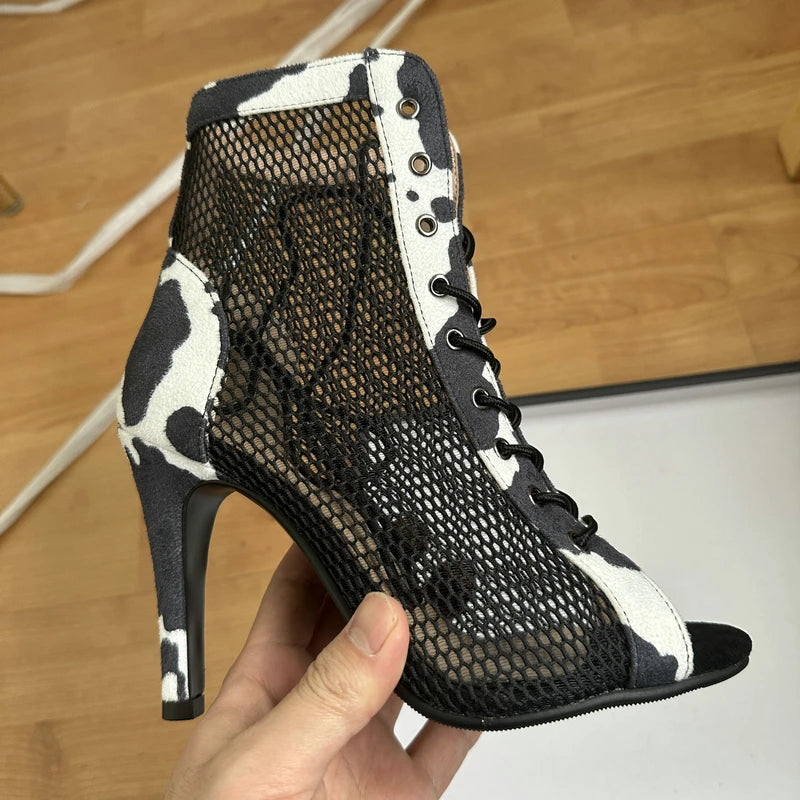 Botas Peep Toe Femininas em Tela e Salto Alto