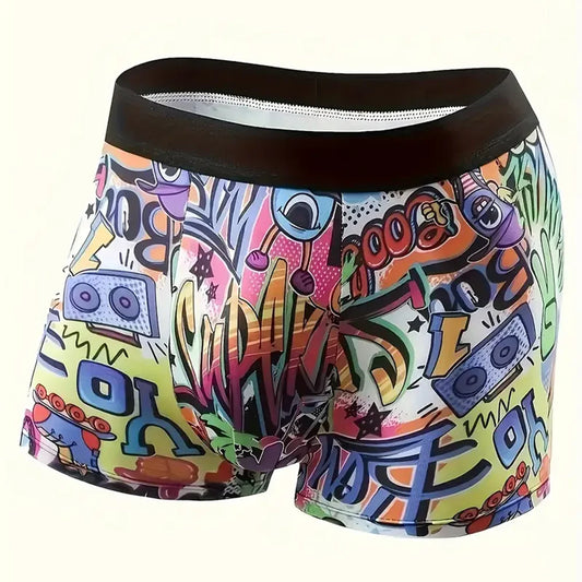 Conjunto de 10 peças de shorts boxer personalizados masculinos com estampa de graffiti, roupas íntimas esportivas e confortáveis
