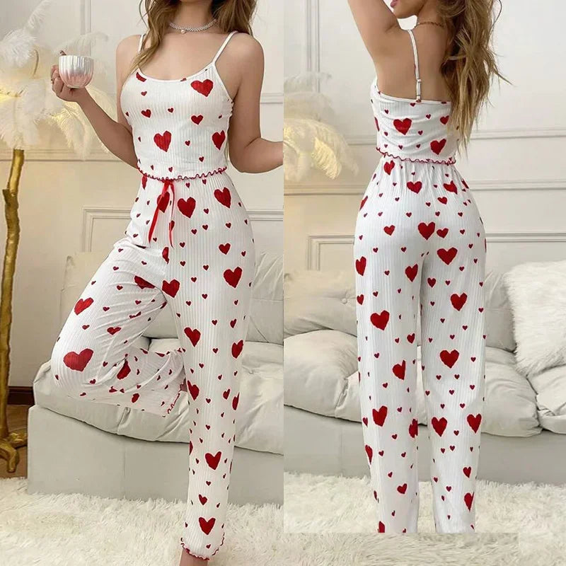 Pijama Sem Mangas Outono com Estampa de Corações