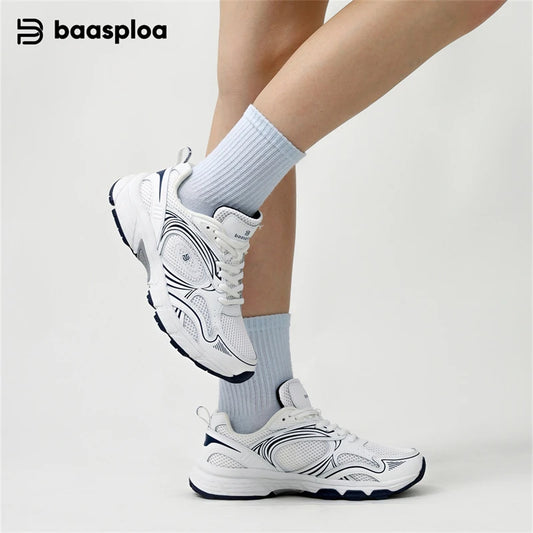 Tênis feminino, respiráveis, leves, brancos, esportivos, malha de rendas, confortável, antiderrapante, para caminhada, corrida