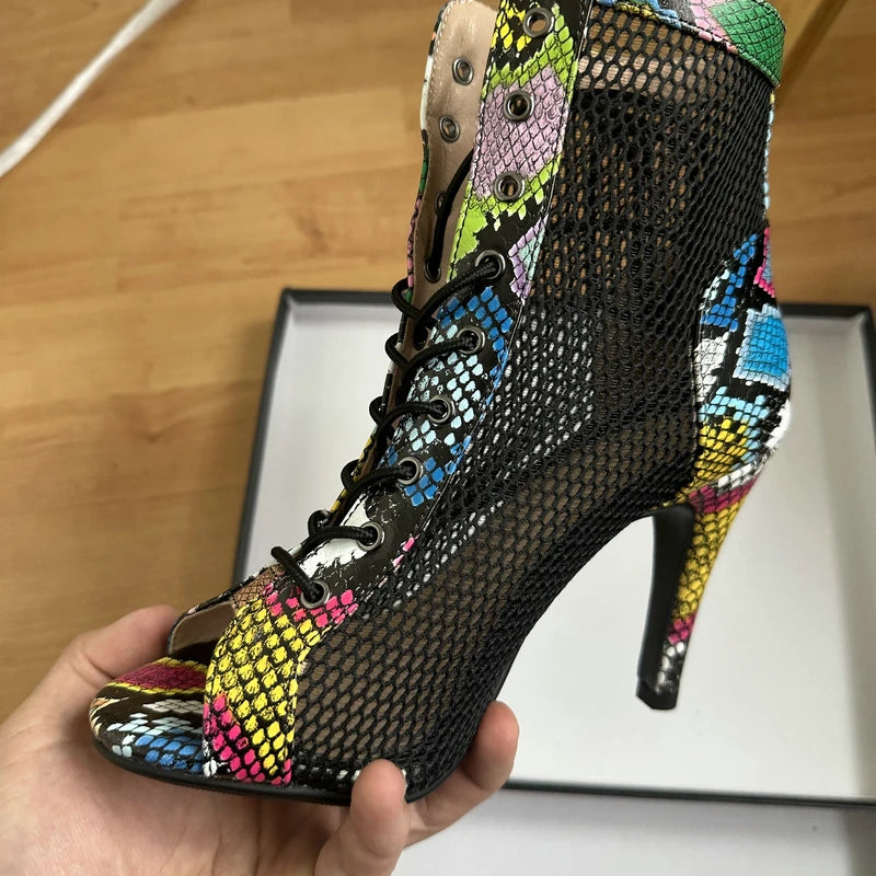 Botas Peep Toe Femininas em Tela e Salto Alto