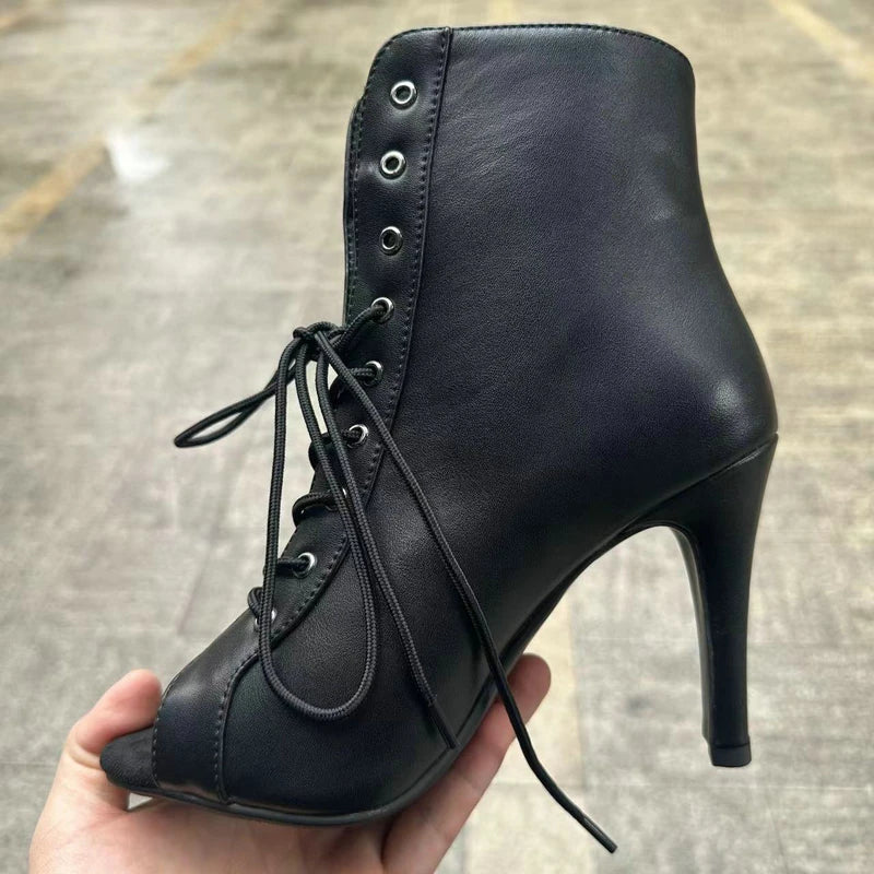 Botas Peep Toe Femininas em Tela e Salto Alto