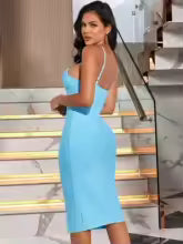 Vestido feminino bandagem azul elegante e sexy