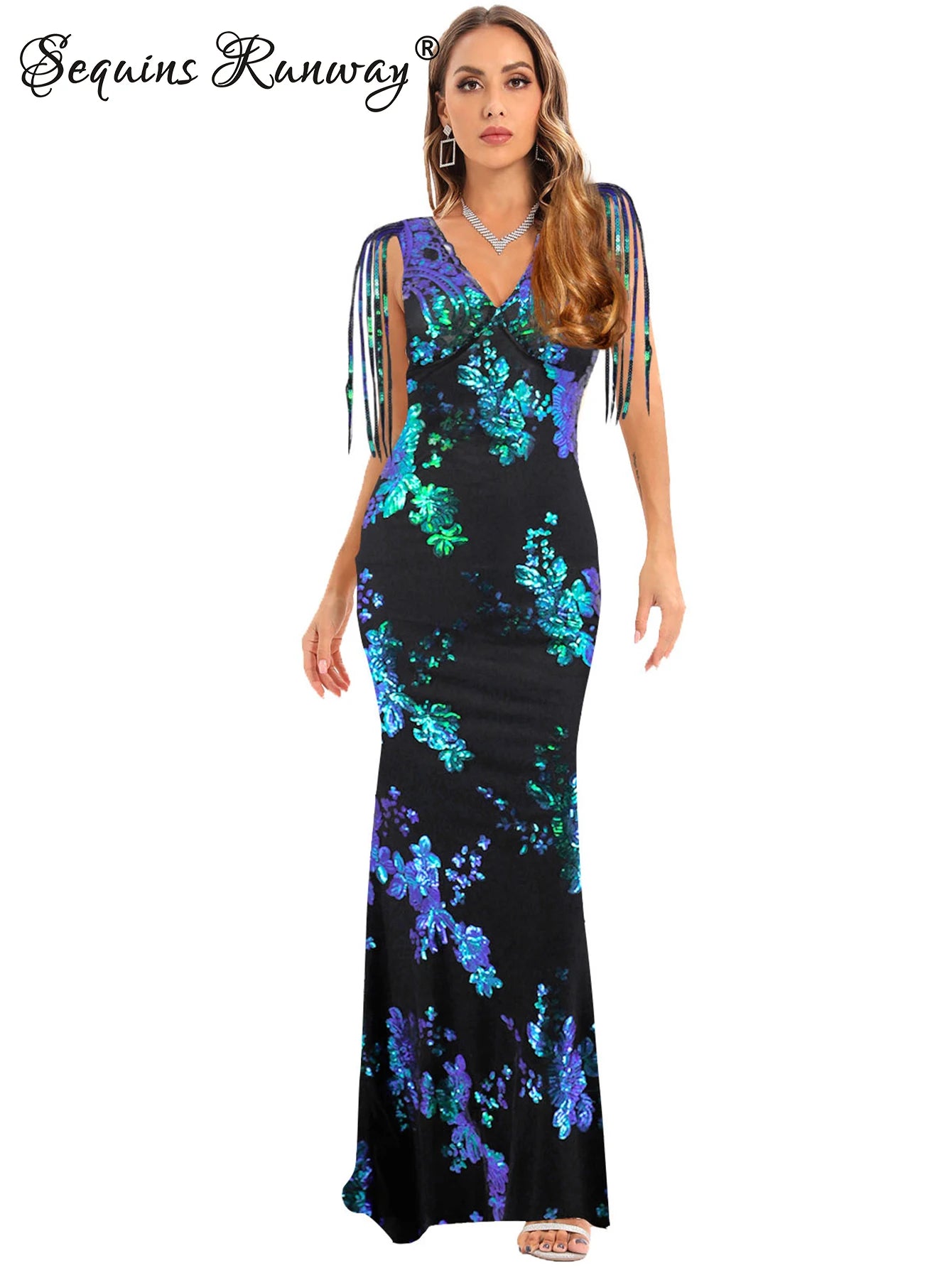 Vestido feminino, longo, maxi com lantejoulas, vestido para ocasiões festivas