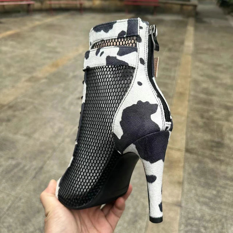 Botas Peep Toe Femininas em Tela e Salto Alto