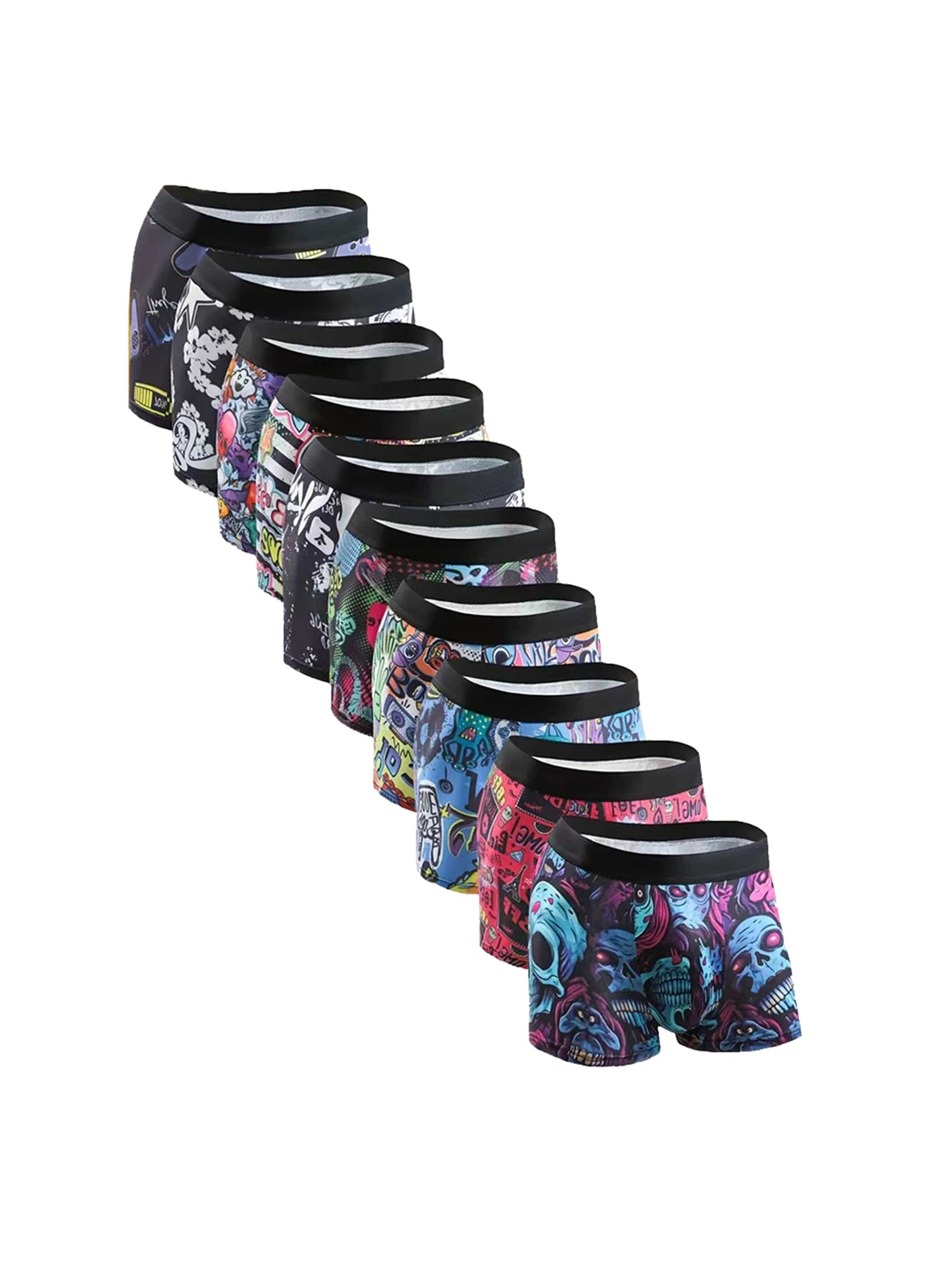 Conjunto de 10 peças de shorts boxer personalizados masculinos com estampa de graffiti, roupas íntimas esportivas e confortáveis