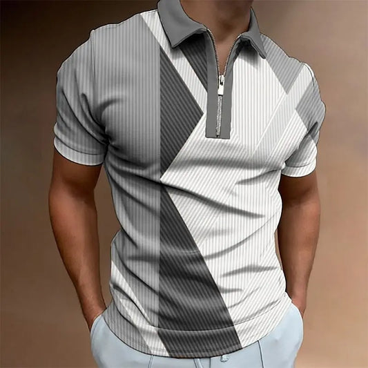 Camisas polo masculina com zíper, estampadas em 3D, camisas lapela, cotidianas, casuais masculinas de manga curta, roupas com botões extragrandes, 5XL