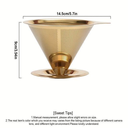 Filtro de café, de gotejamento, de aço inoxidável, copo de filtro de malha reutilizável, de camada dupla, de 1-2 copos