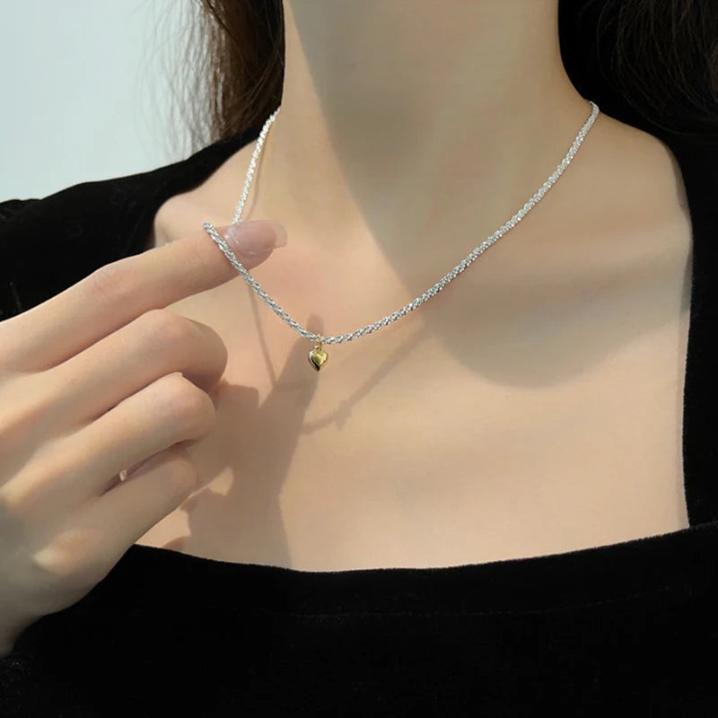 Colar feminino brilhante da LATS com corrente delicada e pingente em forma de coração