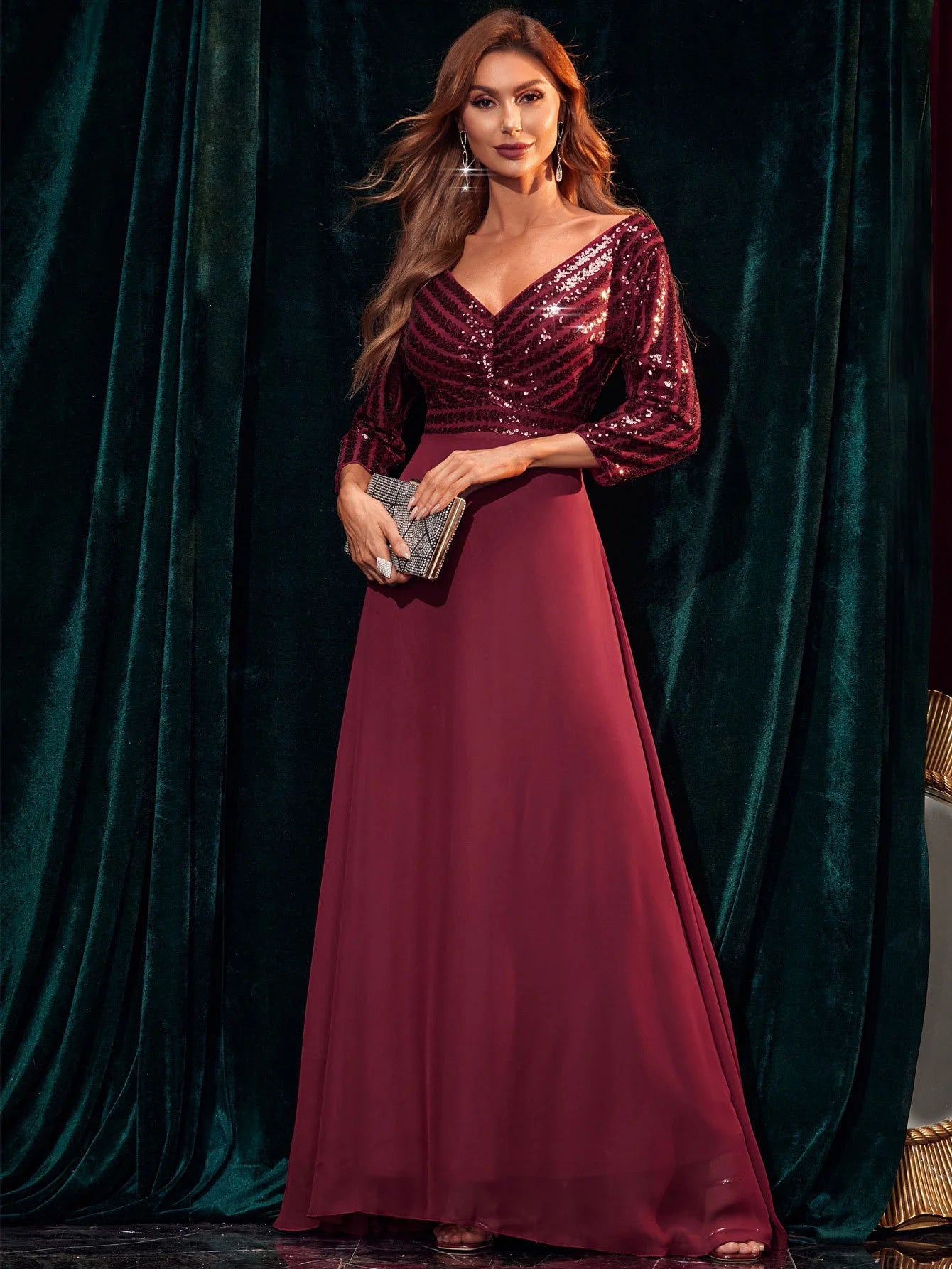 Vestido feminino, longo, maxi com lantejoulas, vestido para ocasiões festivas