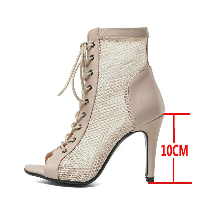 Botas Peep Toe Femininas em Tela e Salto Alto