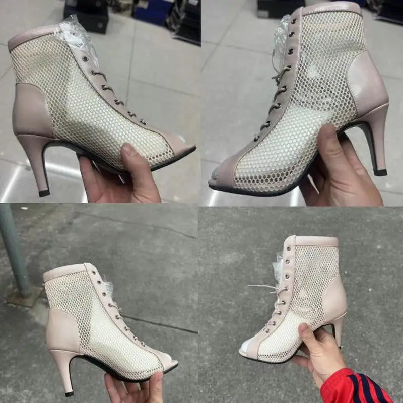 Botas Peep Toe Femininas em Tela e Salto Alto