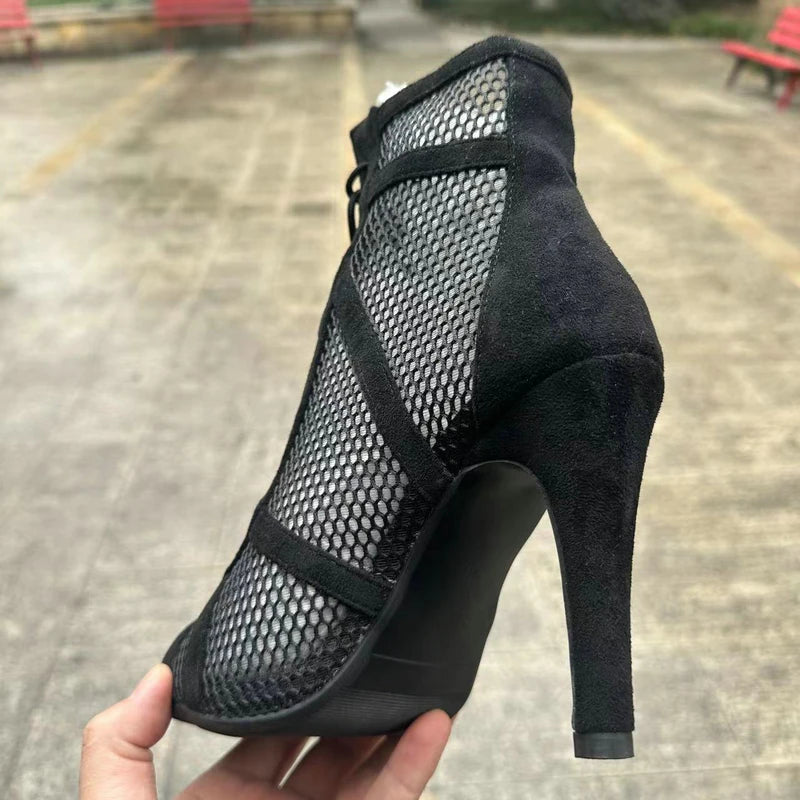 Botas Peep Toe Femininas em Tela e Salto Alto